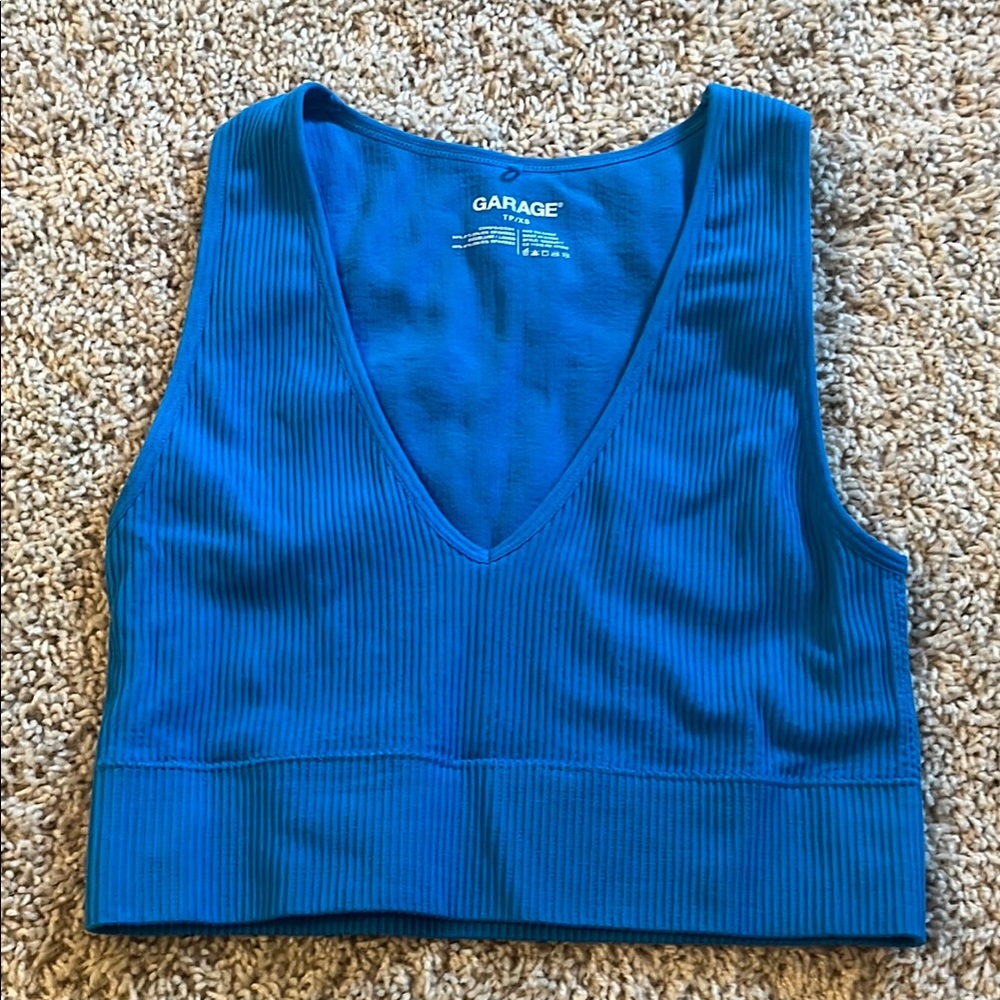 Garage Blue Ribbed Crop Tank Top